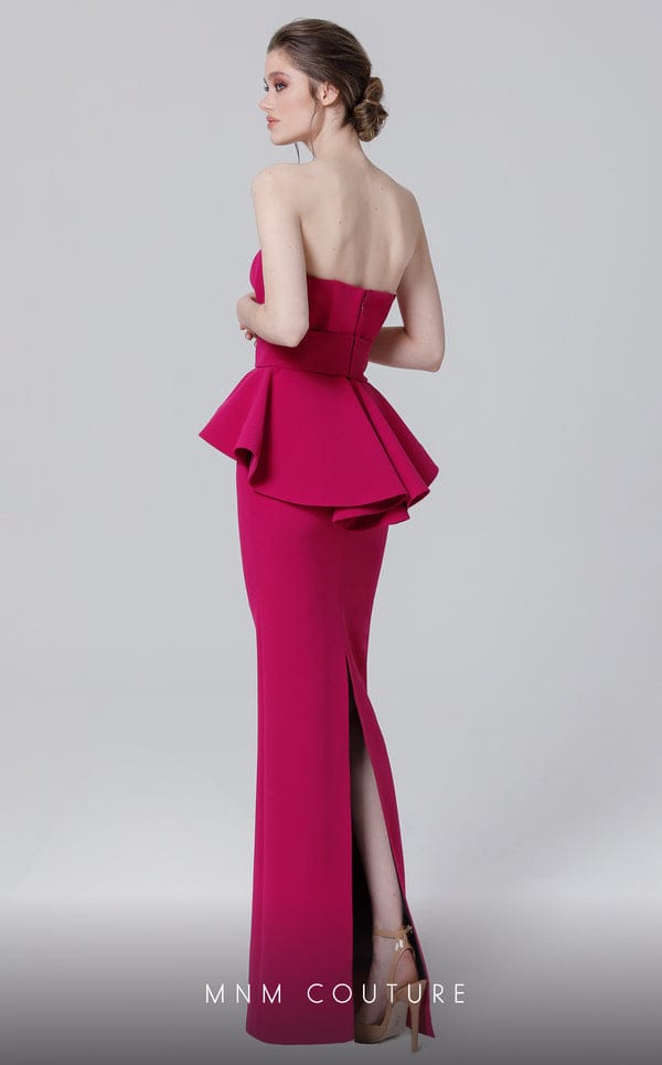 MNM Couture N0467 Strapless Belted-Peplum Gown.
