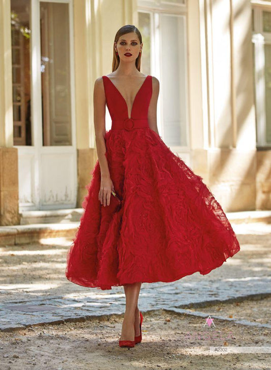 HigarNovias A2302 Sexy Red Tea Length Prom Dress