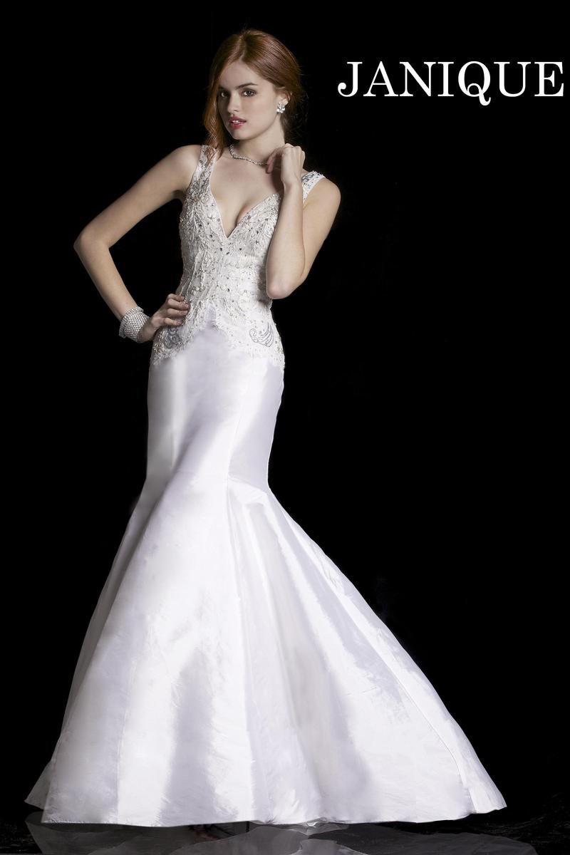 Janique 118 White Mermaid Sleeveless Gown