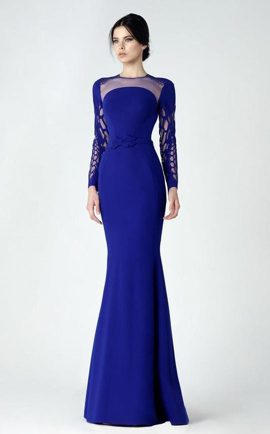 Liberty Blue Dress with Illusion Neckline - Rofial Beauty
